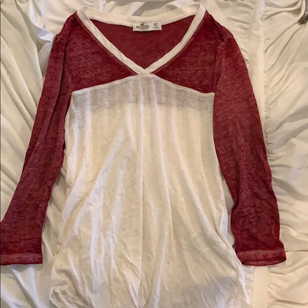 Hollister Red and White V Neck